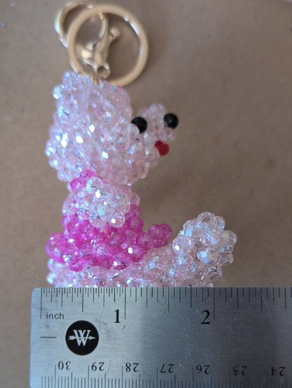 Beaded Pink Teddy Bear Keychain Bag Charm - Picture 6 of 7